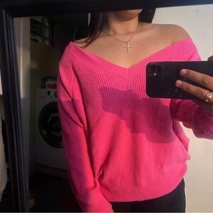 Pink V-Neck Women's Sweater